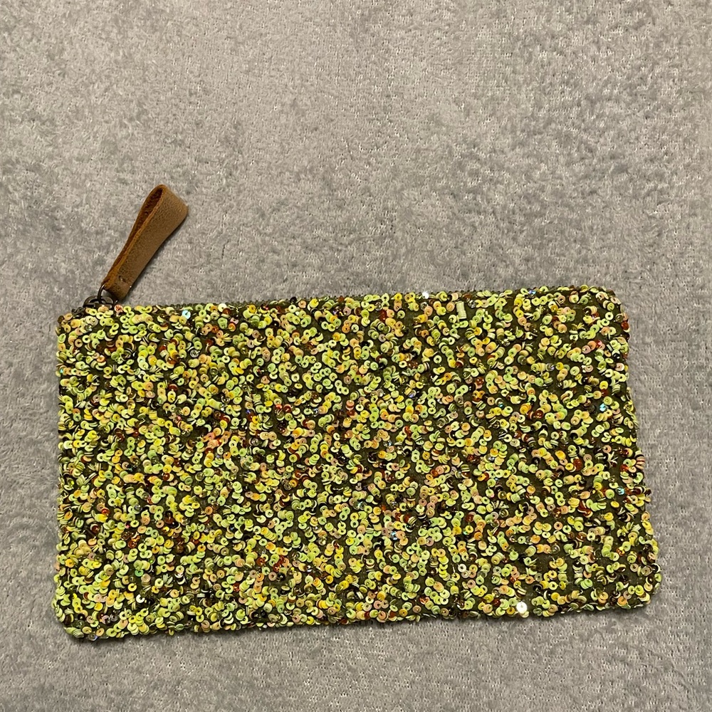 neon sequin zipper clutch